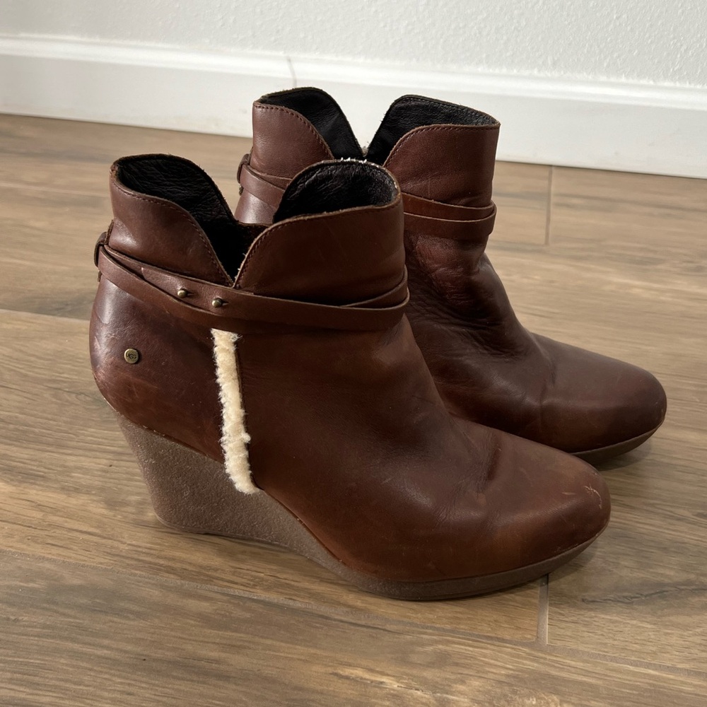 8.5 UGG brown leather wedge boots. Great condition! Only worn a few times.